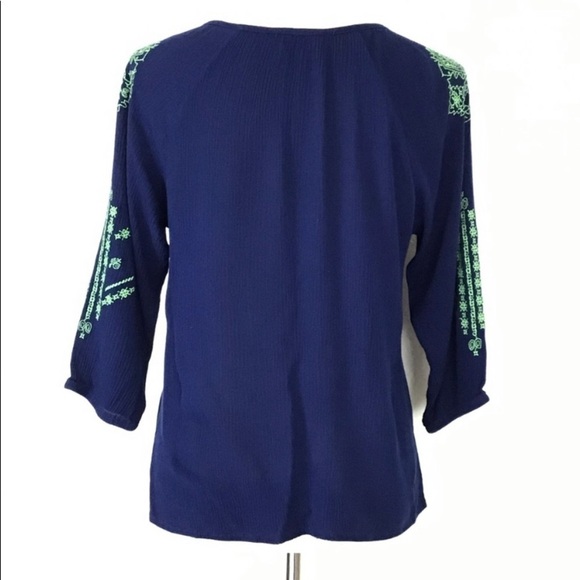 Altar’d State Top Boho Tie Up Blue Embroidery Green Size S - Picture 6 of 7